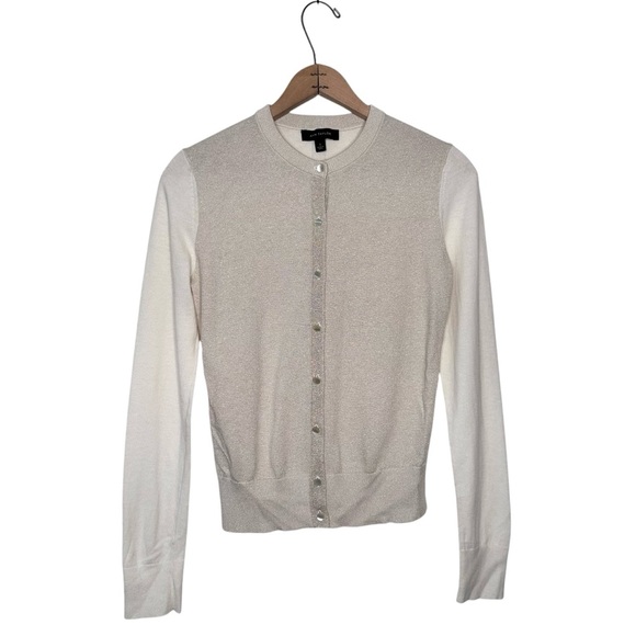Ann Taylor | Cream and Gold Metallic Button Down Cardigan Sweater Size Small - Picture 1 of 5